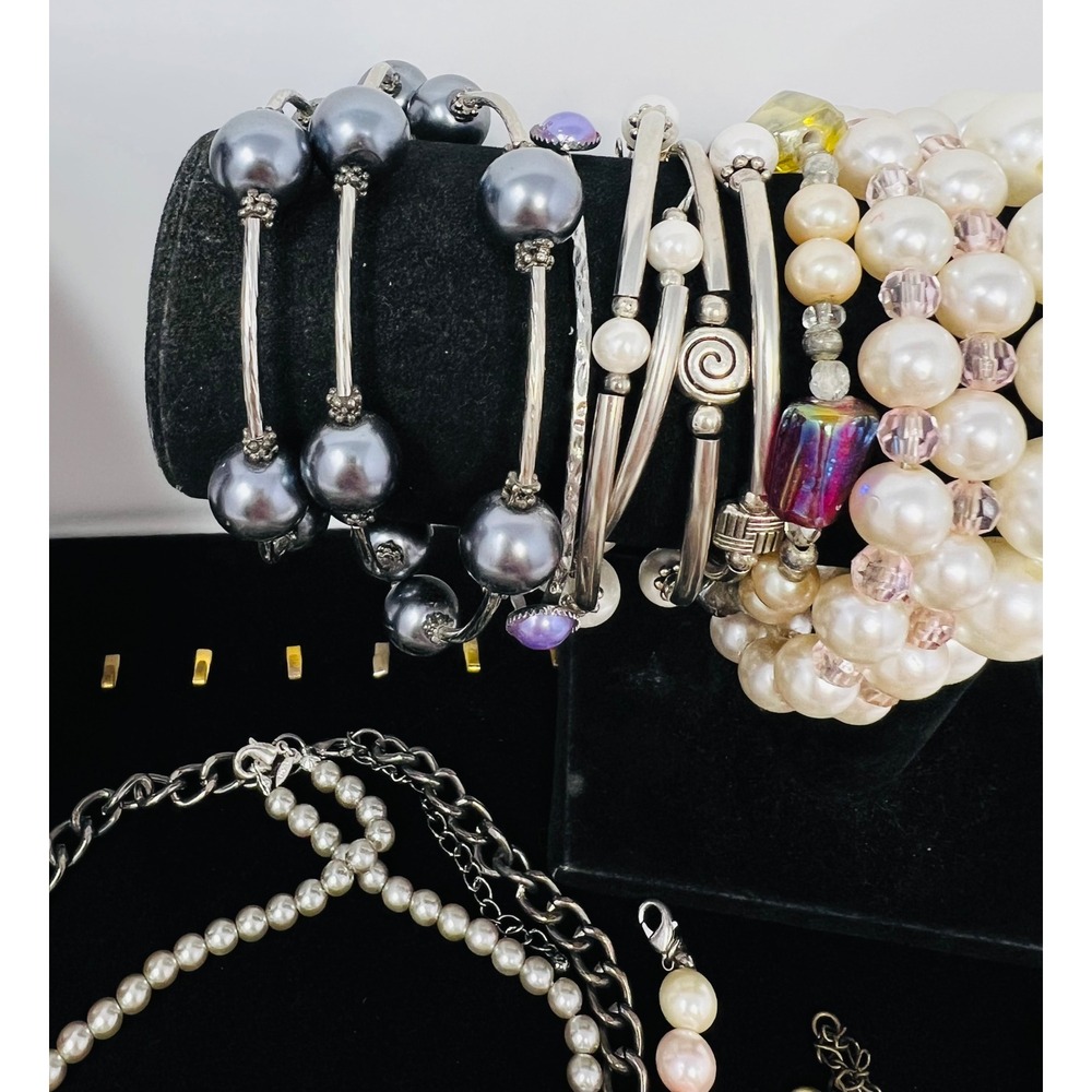 Vintage to Modern Pearl Necklace & Bracelet Gold & Silver Tone Beaded Lot of 30 - Picture 10 of 16